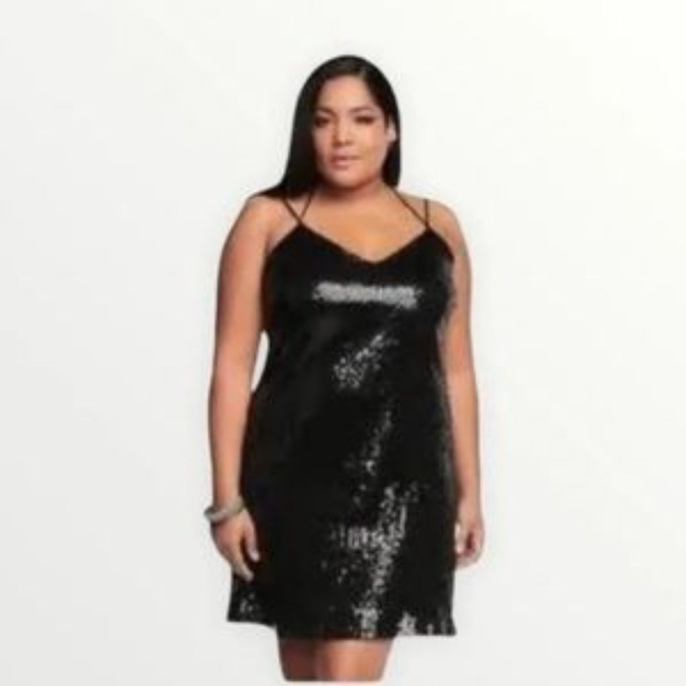 Torrid Black Sequin Strappy Racerback Mini Dress